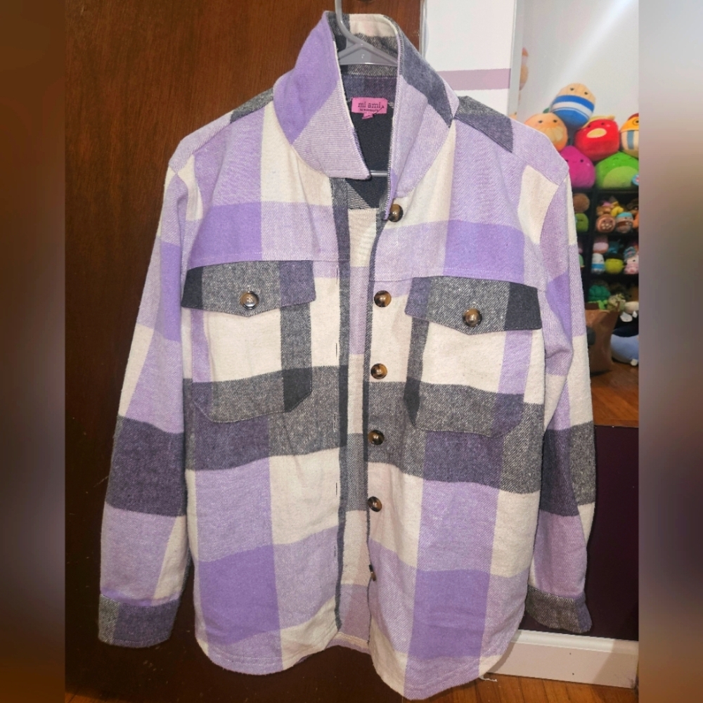 Miami Purple White & Gray Plaid Shacket Jacket From Francescas